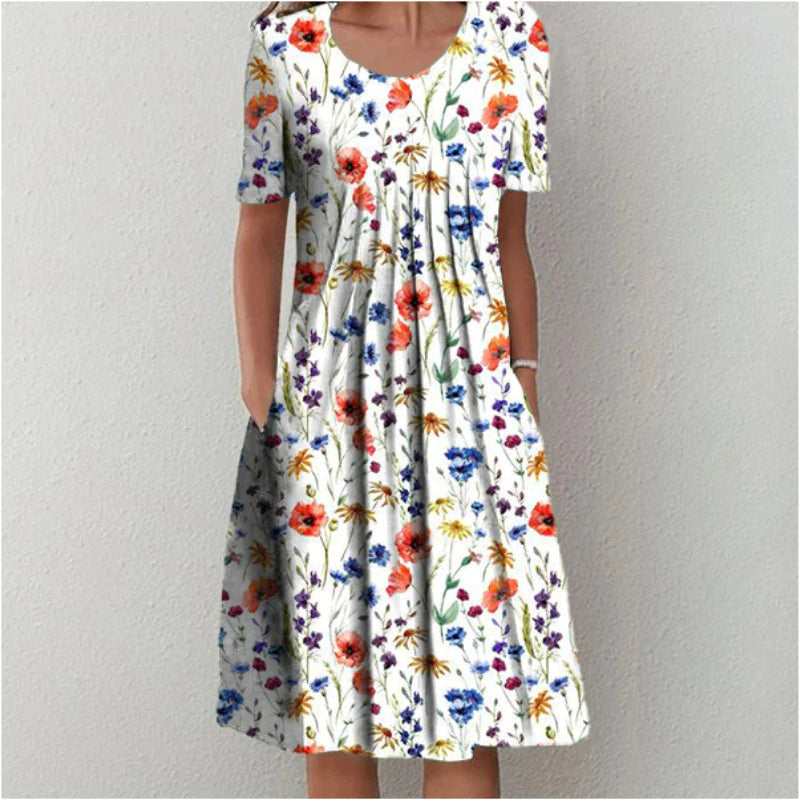 Liliana | Pleated Front Relaxed A-Line Midi Dress
