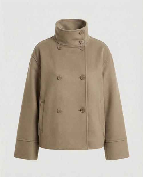 Women's Cropped Jacket – Double-Breasted Wool Blend – Winter Office Australia