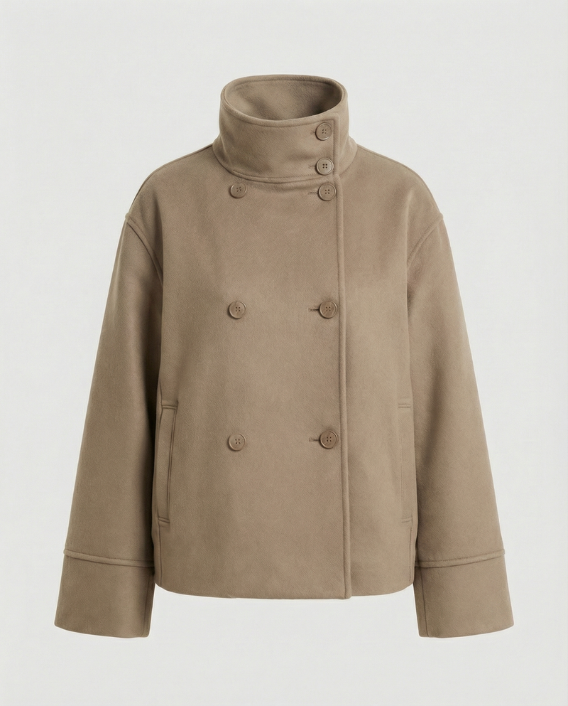 Women's Cropped Jacket – Double-Breasted Wool Blend – Winter Office Australia