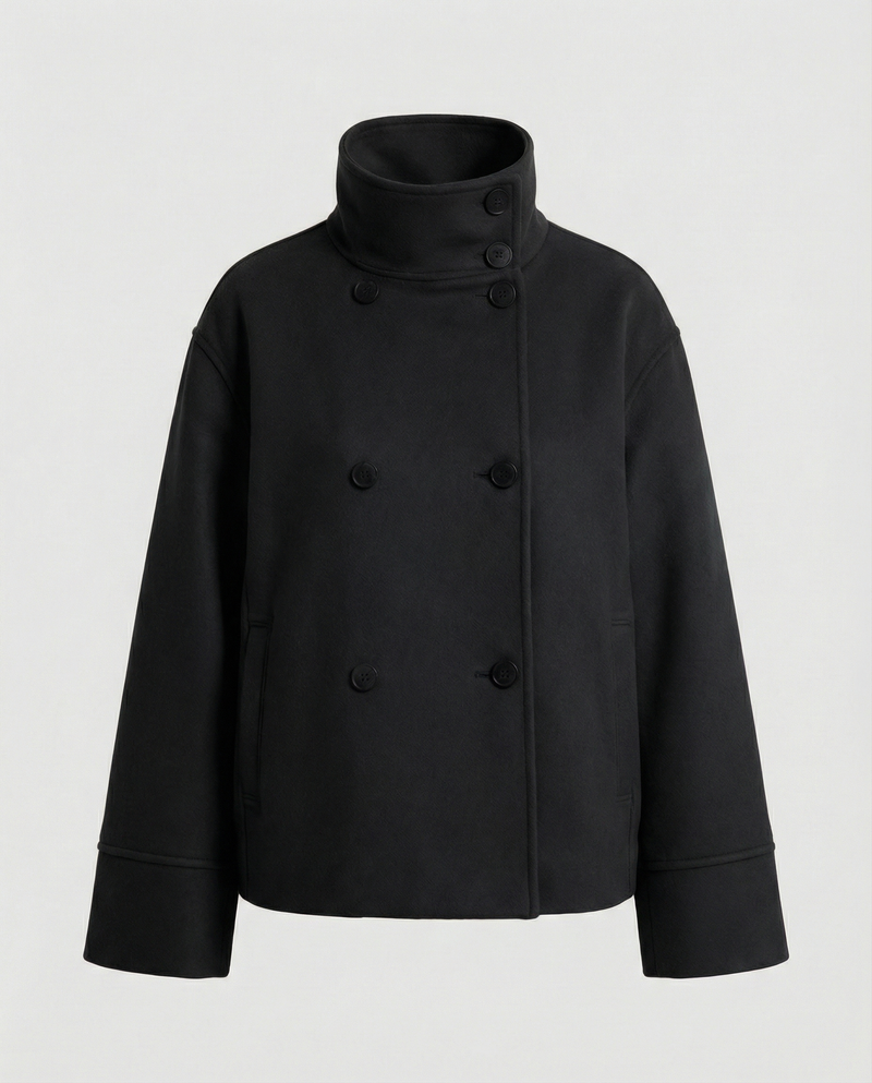 Women's Cropped Jacket – Double-Breasted Wool Blend – Winter Office Australia