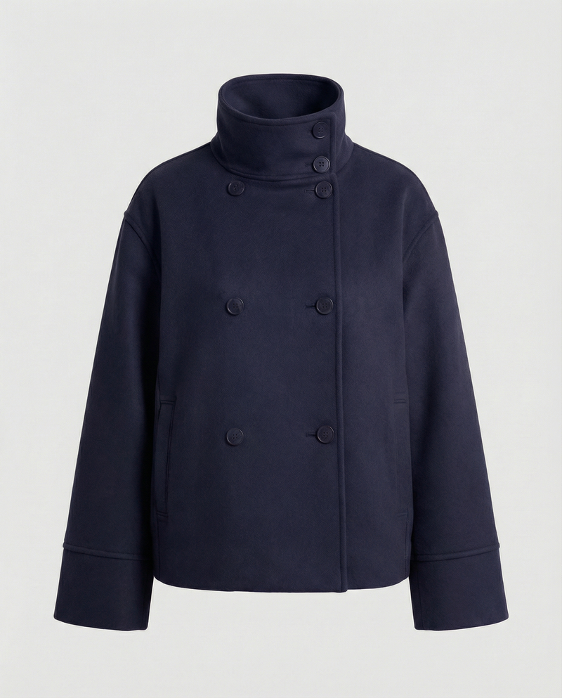 Women's Cropped Jacket – Double-Breasted Wool Blend – Winter Office Australia