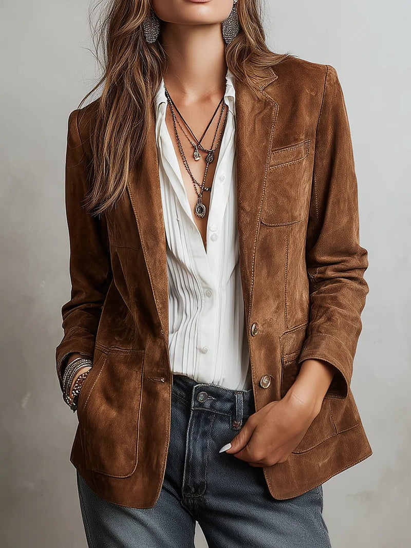 Women's Faux Suede Blazer – Tailored Button-Front – Autumn Winter Australia