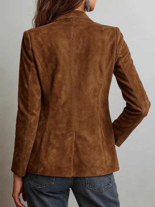 Women's Faux Suede Blazer – Tailored Button-Front – Autumn Winter Australia