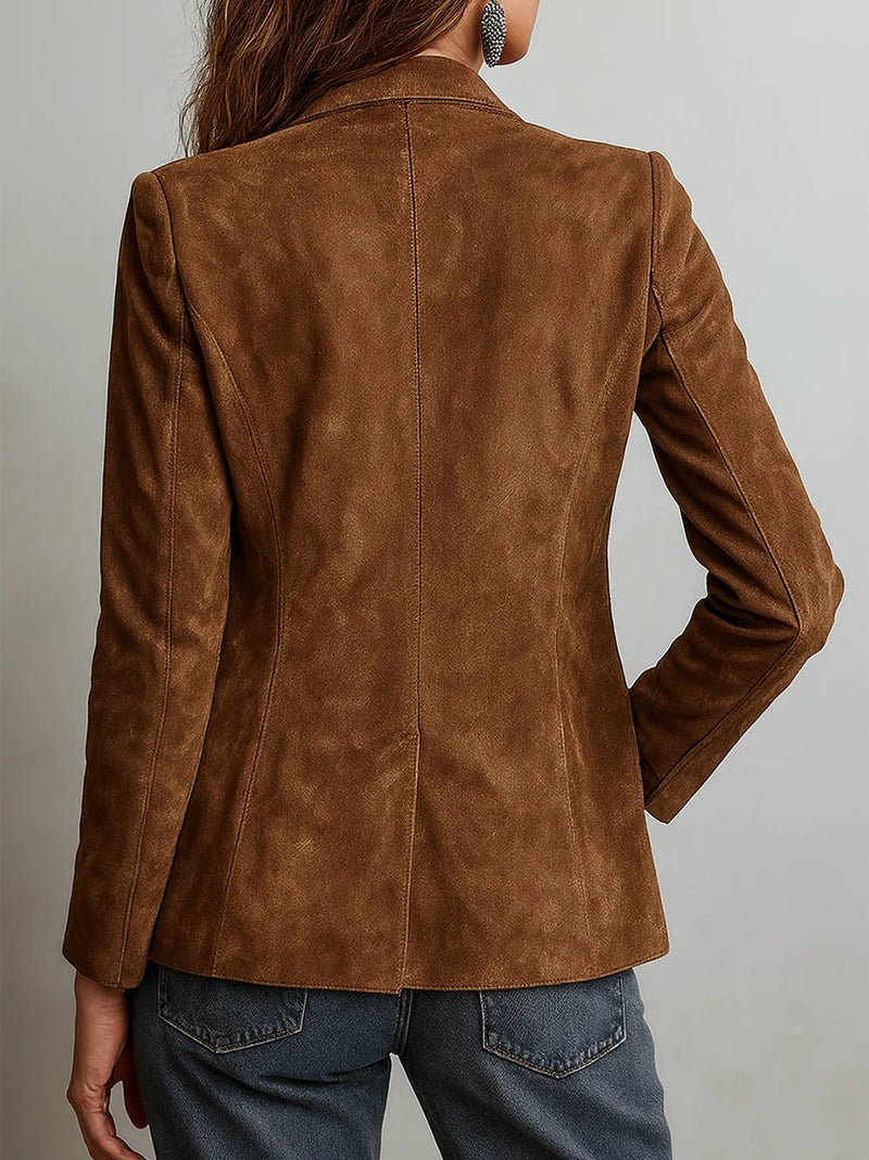 Women's Faux Suede Blazer – Tailored Button-Front – Autumn Winter Australia