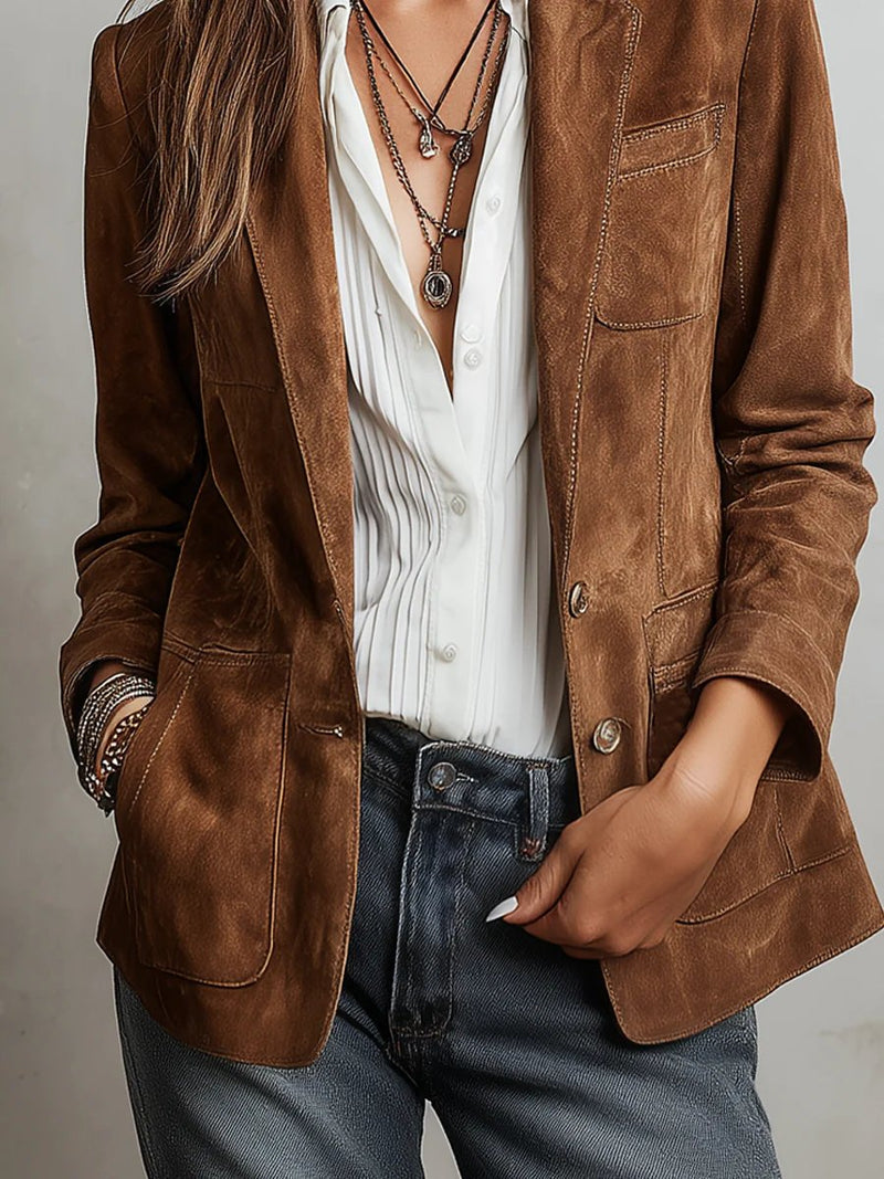 Women's Faux Suede Blazer – Tailored Button-Front – Autumn Winter Australia