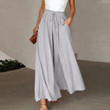 Women's Palazzo Trousers – High-Waisted Wide-Leg – Casual Australia in Gray
