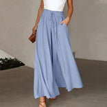 Women's Palazzo Trousers – High-Waisted Wide-Leg – Casual Australia in Blue