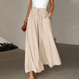 Women's Palazzo Trousers – High-Waisted Wide-Leg – Casual Australia in Beige
