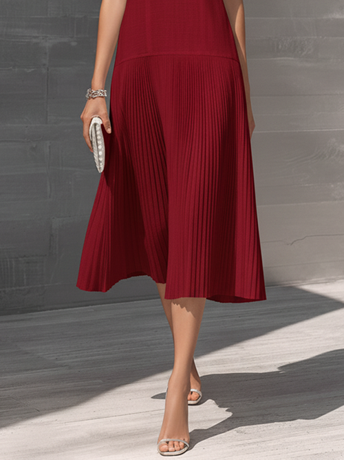 Lorena v-neck drop-waist pleated midi dress