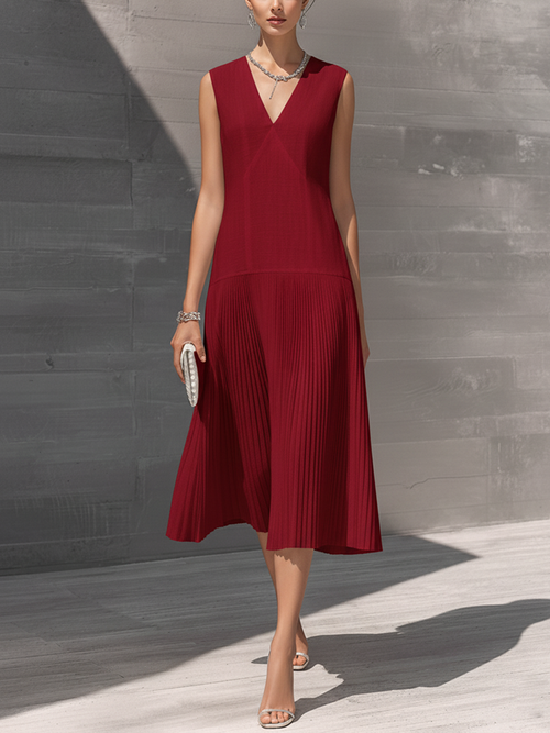 Lorena v-neck drop-waist pleated midi dress