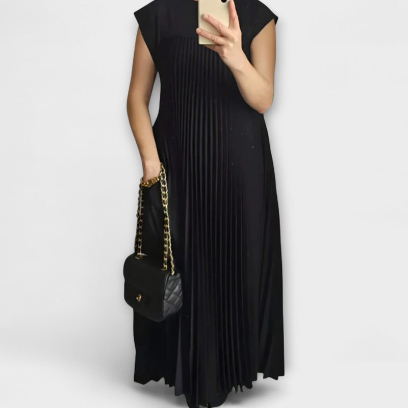Louisa | Round Neck Pleated Yoke Relaxed Maxi Dress