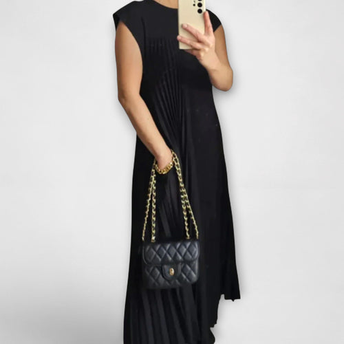 Louisa round neck pleated yoke relaxed maxi dress