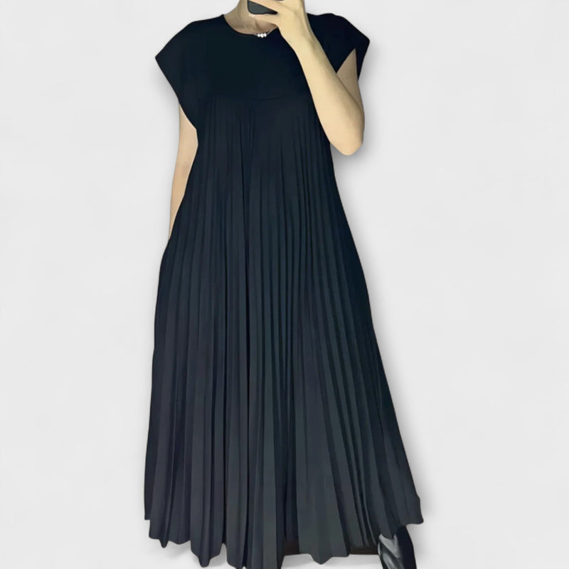 Louisa | Round Neck Pleated Yoke Relaxed Maxi Dress