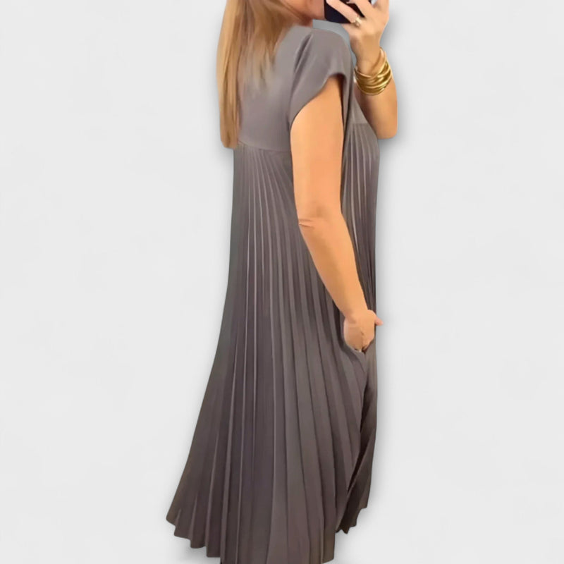Louisa | Round Neck Pleated Yoke Relaxed Maxi Dress