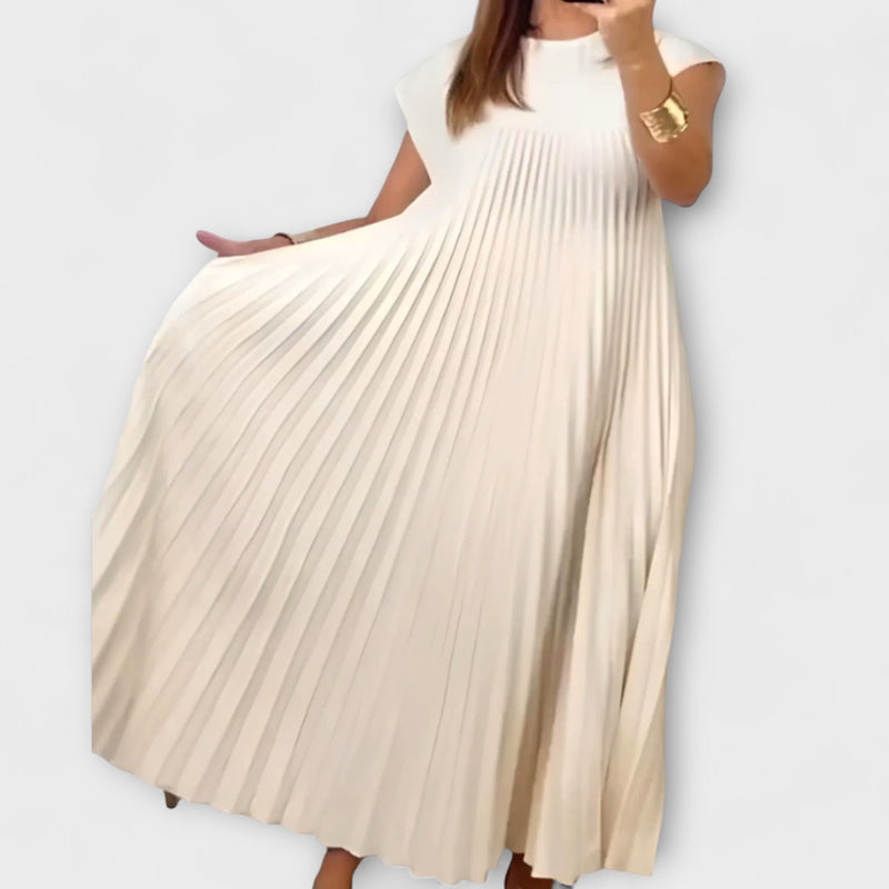 Louisa | Round Neck Pleated Yoke Relaxed Maxi Dress