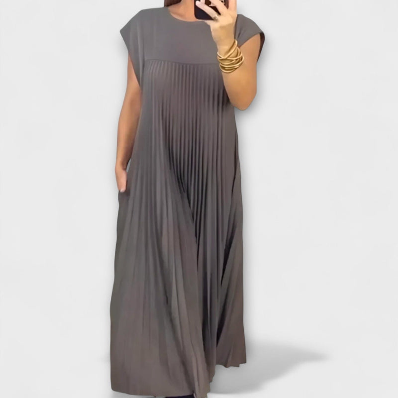 Louisa | Round Neck Pleated Yoke Relaxed Maxi Dress