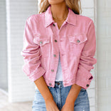 Women's Cropped Jacket – Classic Collar Button-Front – Casual Australia in Pink