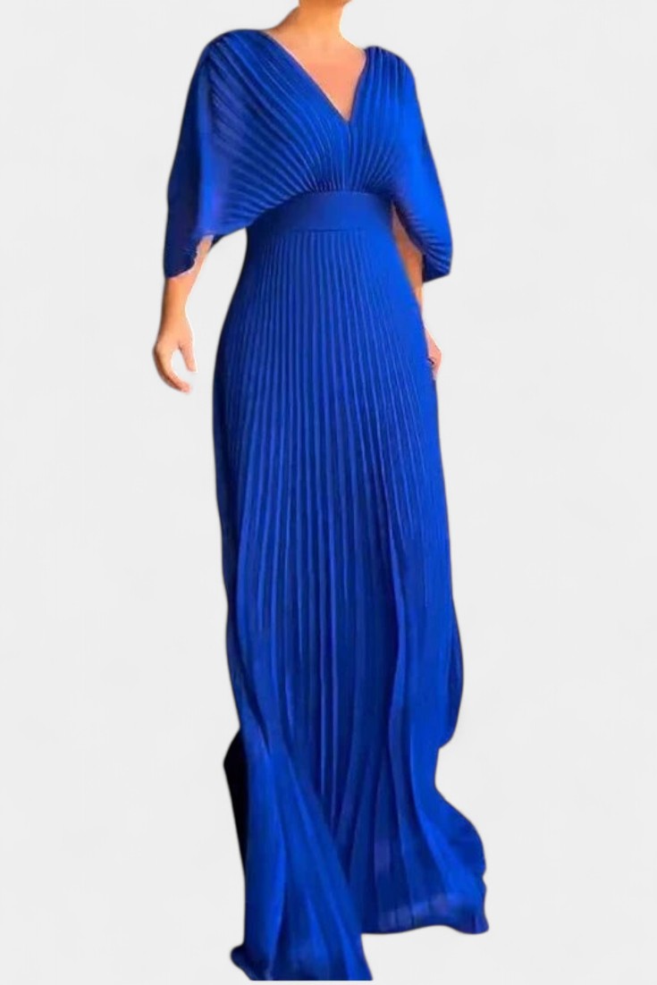 Mabel | Pleated V-Neck Batwing-Sleeve Maxi Dress