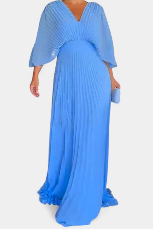 Mabel pleated V-neck batwing-sleeve maxi dress