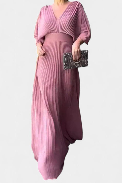 Mabel pleated V-neck batwing-sleeve maxi dress