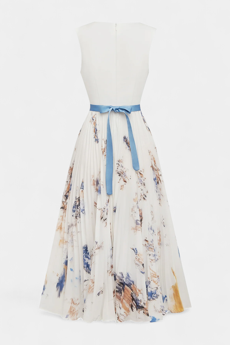 Madeleine | V-Neck Pleated Floral Belted Midi Dress