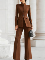 Women's Suit Set – Tailored Wide-Leg Trousers – Office Australia in Brown