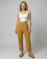 Women's Corduroy Trousers – High-Rise Elastic Waist – Casual Winter Australia in Yellow