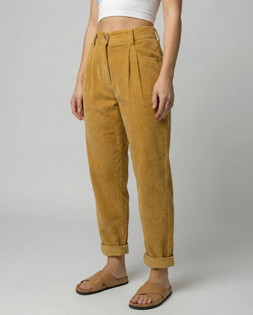 Women's Corduroy Trousers – High-Rise Elastic Waist – Casual Winter Australia