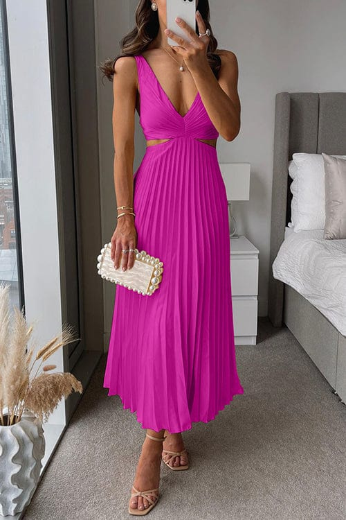 Mariana V-neck pleated cut-out waist midi dress