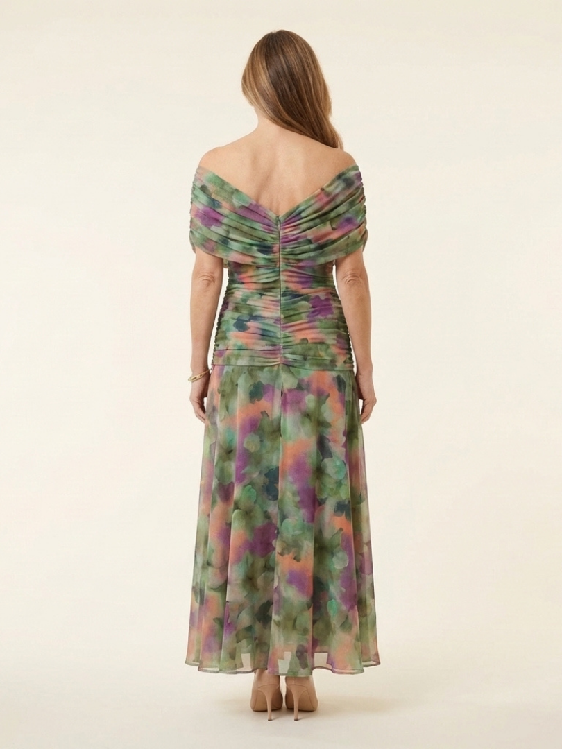 Vesna | Off-Shoulder Twist-Front Ruched Midi Dress