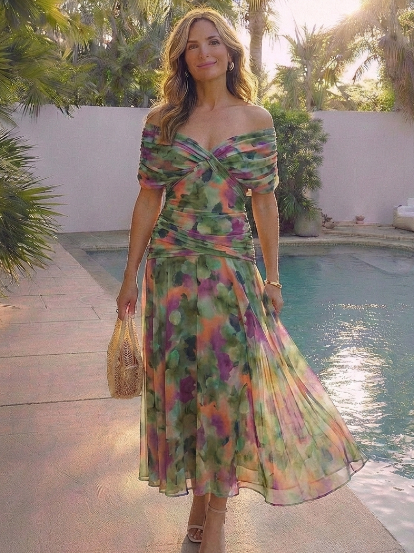 Vesna | Off-Shoulder Twist-Front Ruched Midi Dress