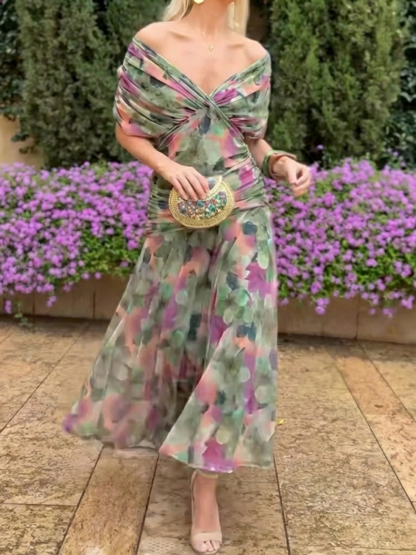 Vesna | Off-Shoulder Twist-Front Ruched Midi Dress