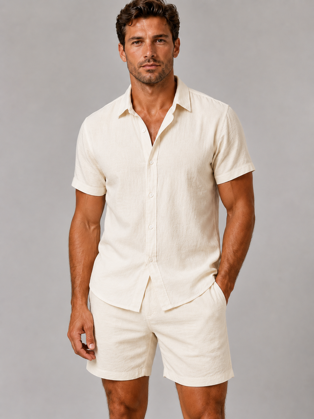 Men’s Linen Look Shirt & Shorts Co-Ord Set – Summer Style