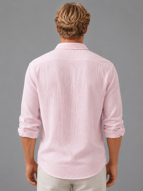 Men's Linen Look Textured Summer Shirt – Relaxed Fit Button-Up