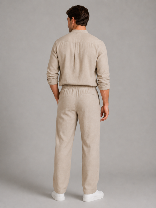 Men's Linen Look Two-Piece Set – Shirt & Drawstring Trousers