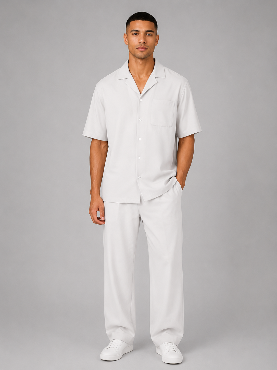 Men's Relaxed Summer Co-Ord Set – Short Sleeve Shirt & Drawstring Trousers