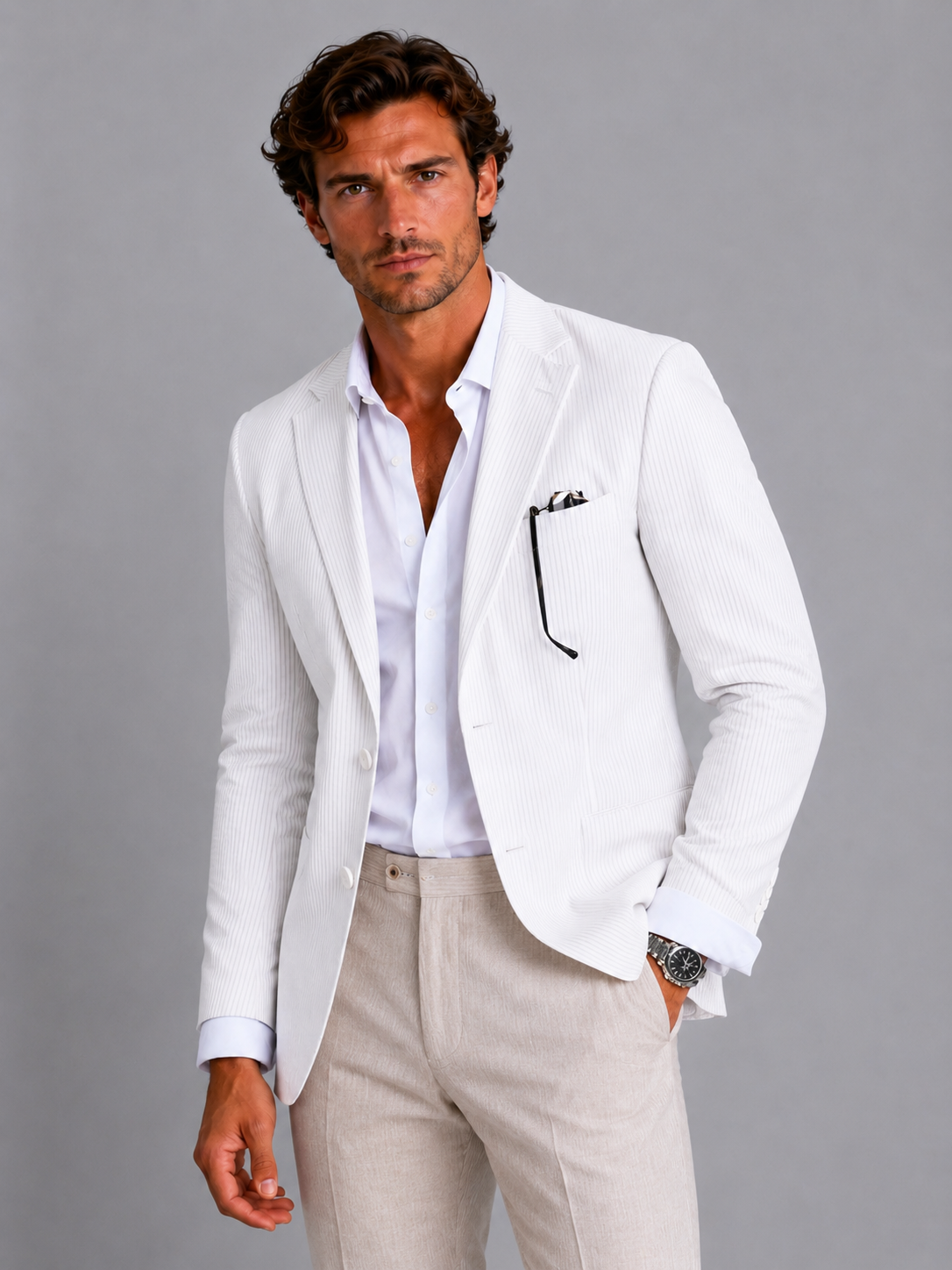 Men’s Striped Summer Blazer – Lightweight Tailored Suit Jacket