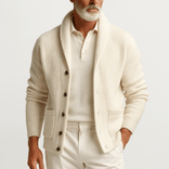Men's Elegant Beige Shawl Collar Knit Cardigan in Beige