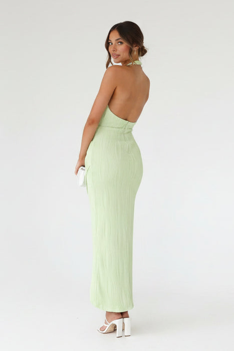 Natalia | Textured Halter Open-Back Wrap Midi Dress