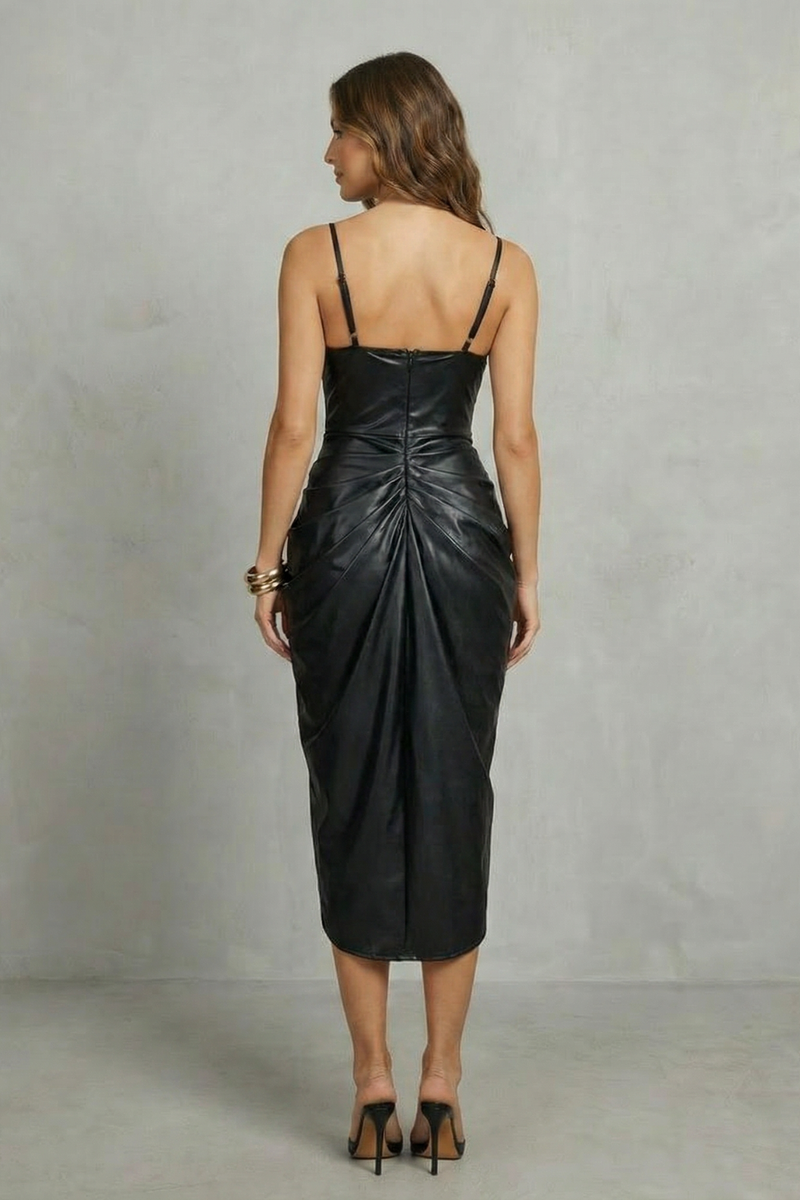 Noelle | Cowl Neck Ruched Wrap-Split Midi Dress
