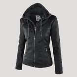 Women's Faux Leather Jacket – Water-Resistant Hooded – Winter Australia in Black