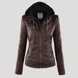Women's Faux Leather Jacket – Water-Resistant Hooded – Winter Australia in Brown