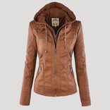 Women's Faux Leather Jacket – Water-Resistant Hooded – Winter Australia in Khaki