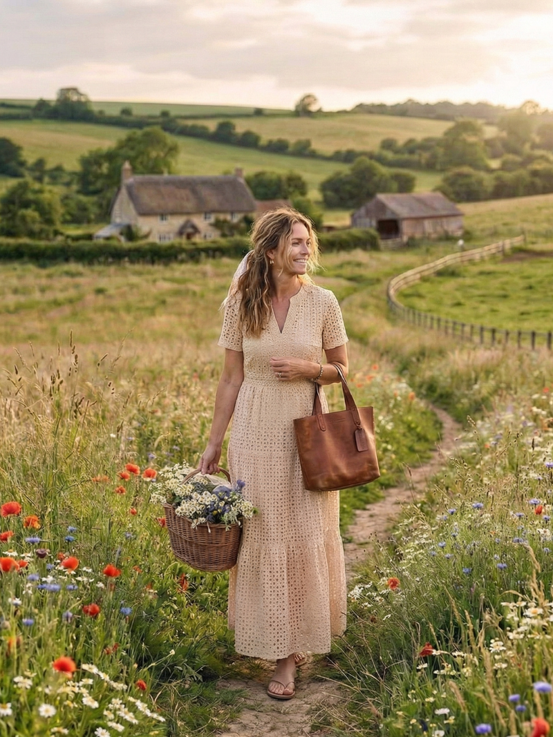 Giulia | Short-Sleeve Eyelet Tiered Midi Dress