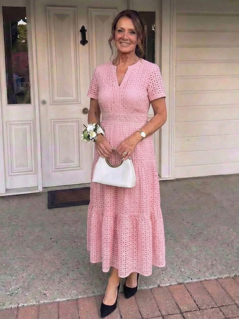 Giulia | Short-Sleeve Eyelet Tiered Midi Dress