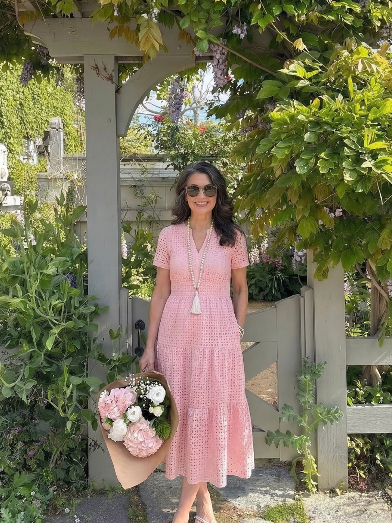 Giulia | Short-Sleeve Eyelet Tiered Midi Dress