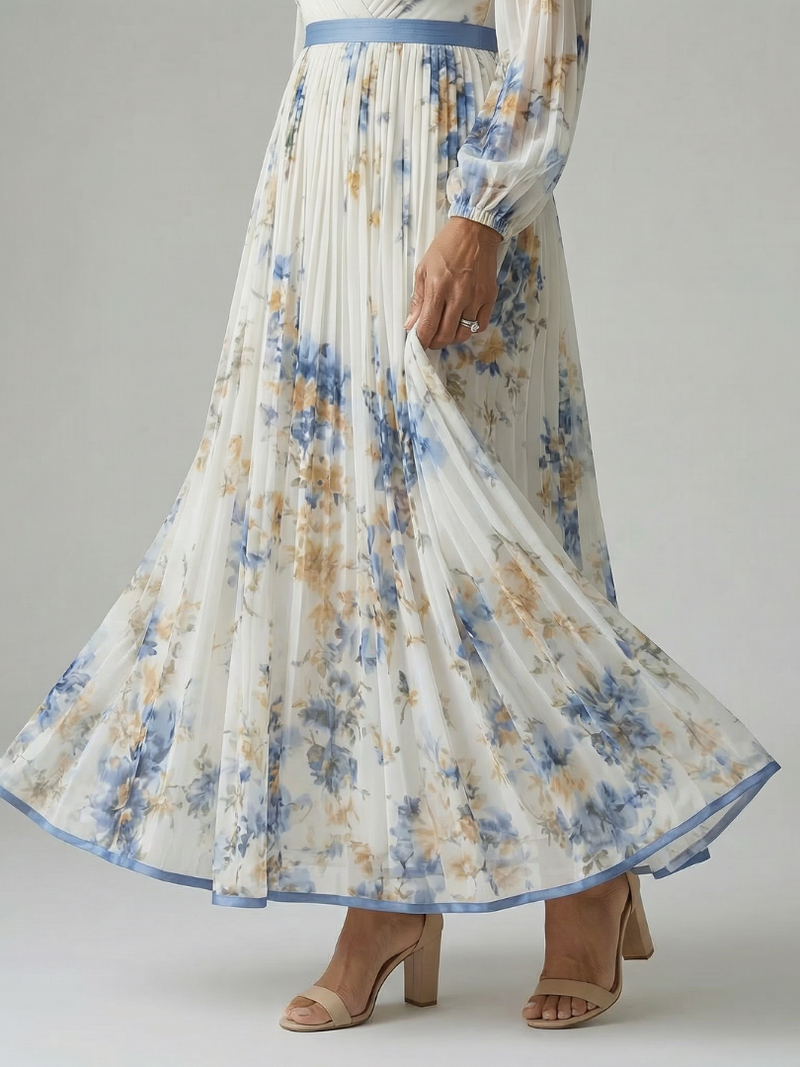 Olivia | Wrap V-Neck Pleated Long Sleeve Midi Dress