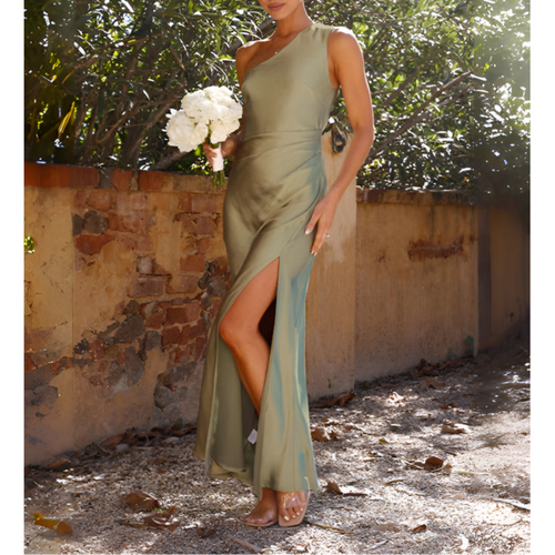 Caprice | Satin One-Shoulder High-Slit Maxi Dress
