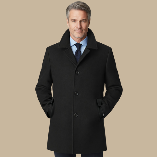 Trench Coat – Wool Blend Black – Mid-Length Tailored Fit – Men's Business Winter Coat Australia