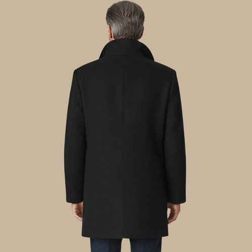 Trench Coat – Wool Blend Black – Mid-Length Tailored Fit – Men's Business Winter Coat Australia